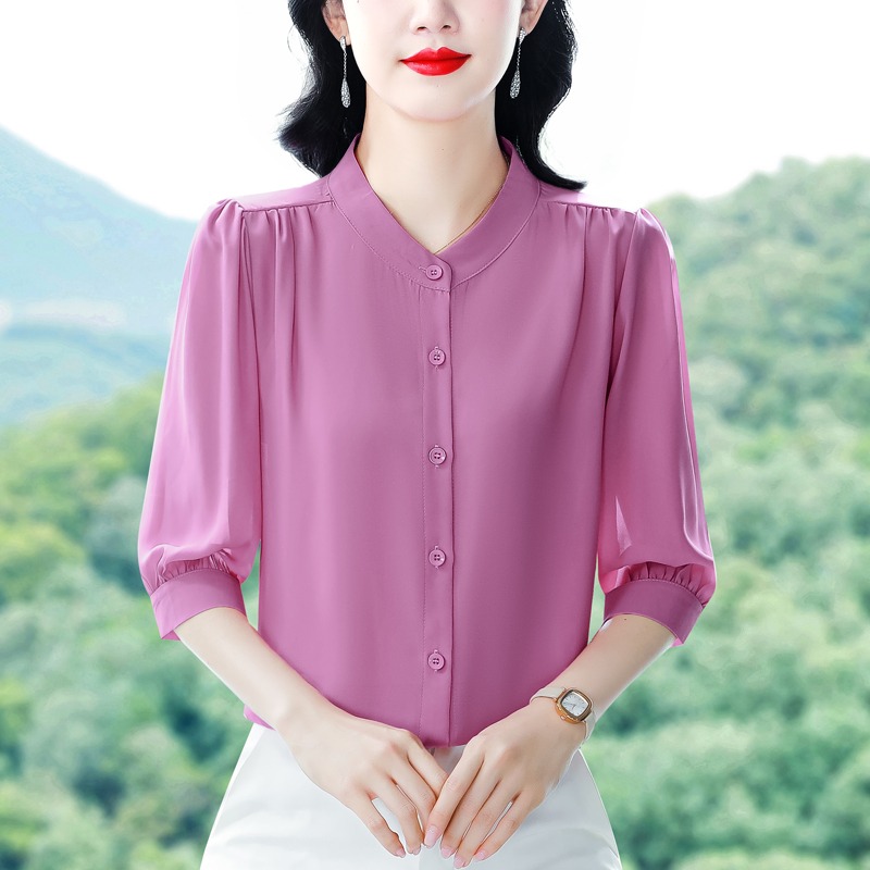 高端大牌真丝衬衫七分袖上衣