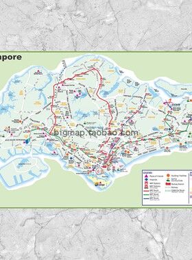 新加坡交通地图英文版Singapore map 自由行旅游海报装饰壁挂画芯
