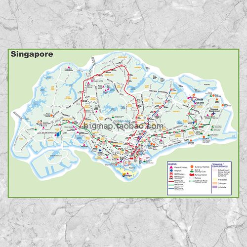 新加坡交通地图英文版Singapore map 自由行旅游海报装饰壁挂画芯