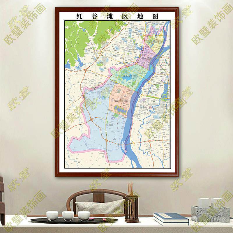 南昌红谷滩区地图行政交通地形带框城区办公室2023装饰画