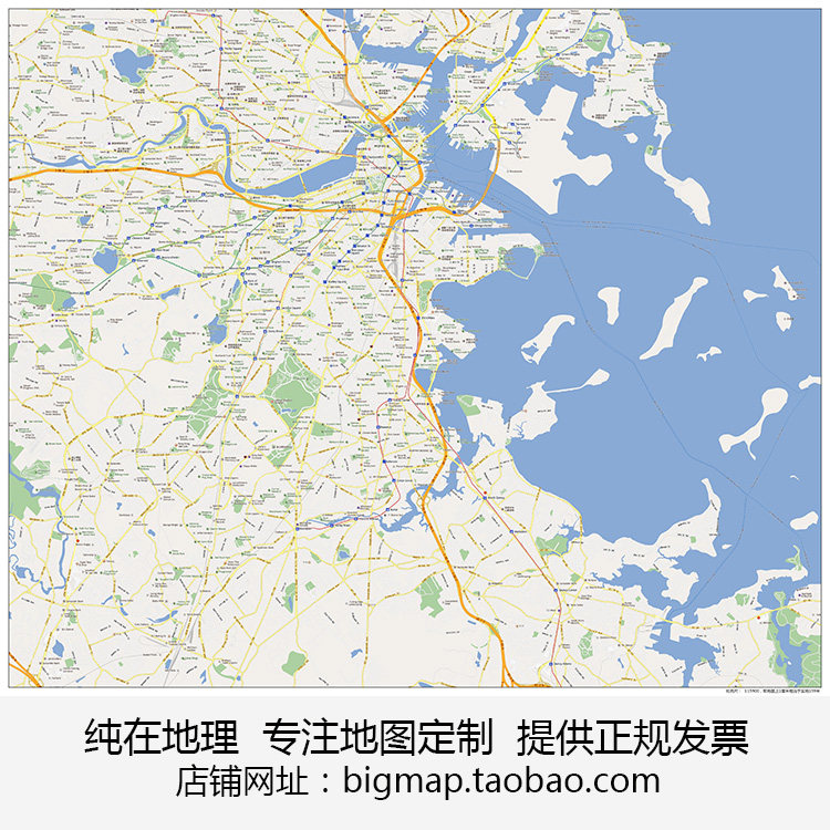 美国波士顿boston地图路线定制移民外贸旅游公司旅行社街道书房
