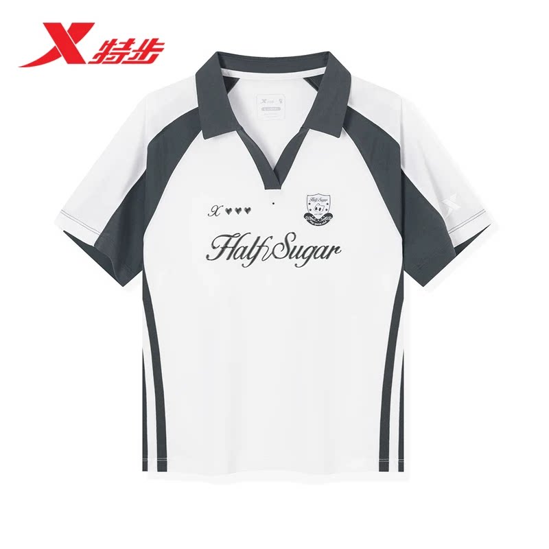 特步运动POLO衫女2026年夏季羽毛球服休闲短袖T恤女974228020124