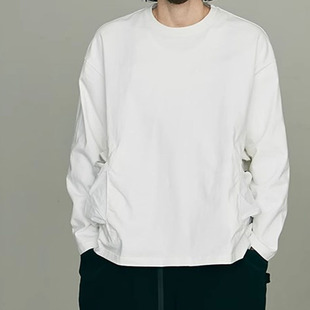 西山好牛CMF男女户外机能山系拼接长袖T恤尼龙口袋宽松纯棉打底衫