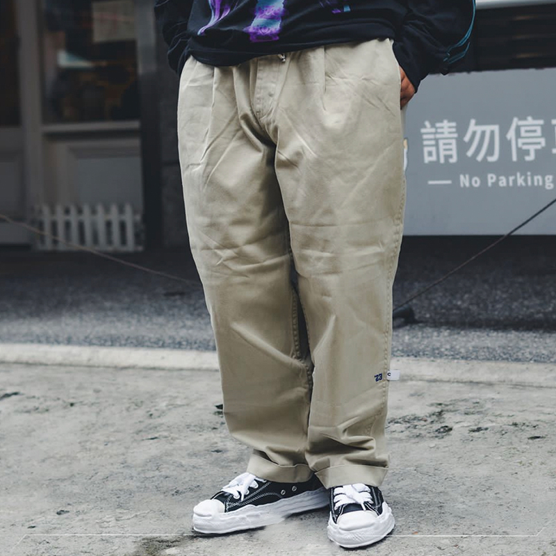 西山好牛日系抽绳宽松休闲裤百搭流行CAHLUMN 双褶锥形裤纯棉长裤