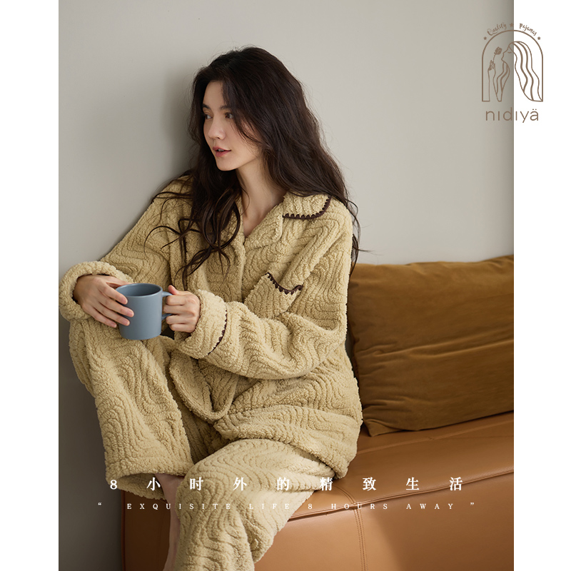 秋冬加绒加厚清新少女家居服套装