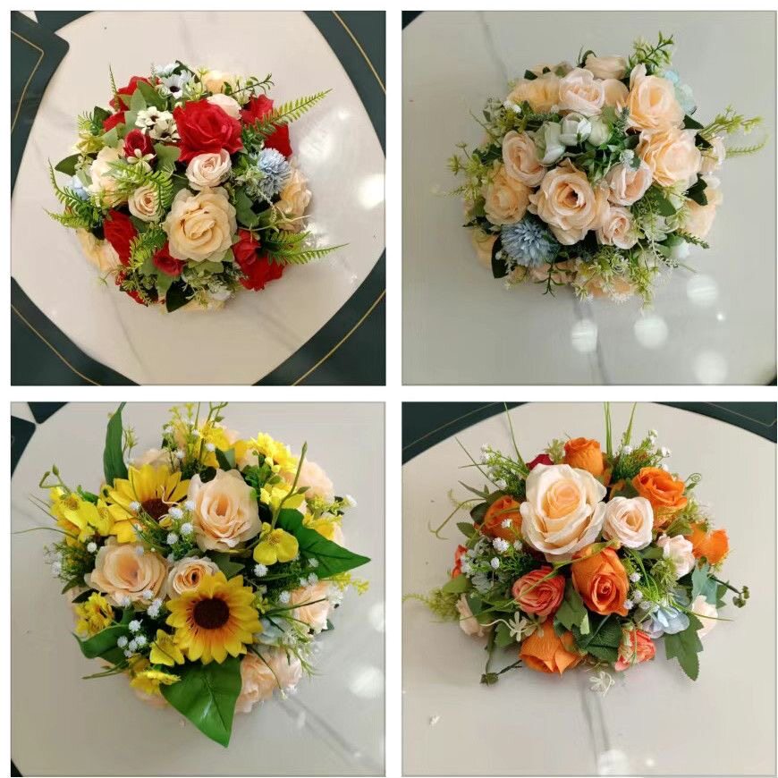 酒店餐桌摆花大圆桌中间花转盘花仿真花假花会议桌花餐桌装饰花艺