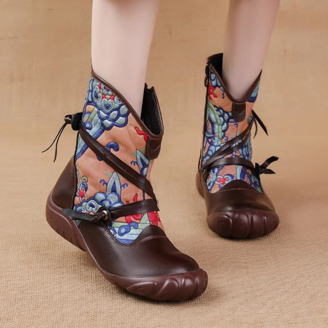 头层牛皮牛筋底冬短靴