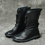 Martens, кожаная цепочка с молнией, короткие сапоги ручной работы на плоской подошве, воловья кожа, подходит для весны и осени, из натуральной кожи, мягкая подошва, средней длины