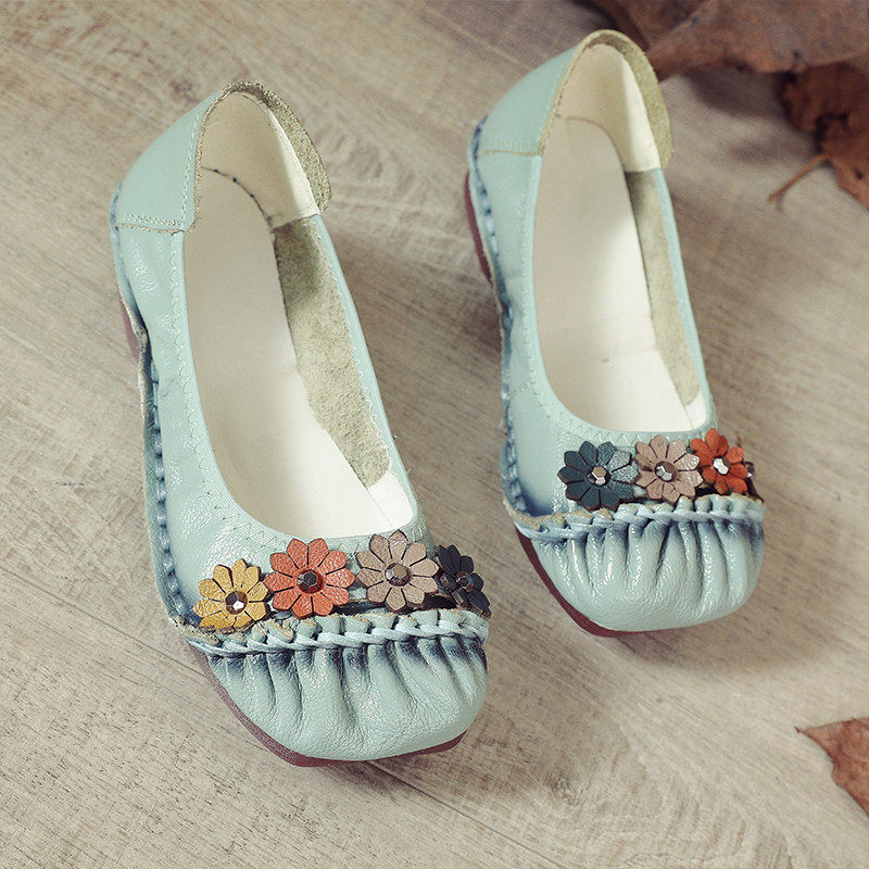 春夏复古民族风软底休闲女鞋花朵真皮女单鞋妈妈中老年大码42,女鞋,浅口单鞋,淘宝优惠券,粉丝福利购,淘宝优惠卷
