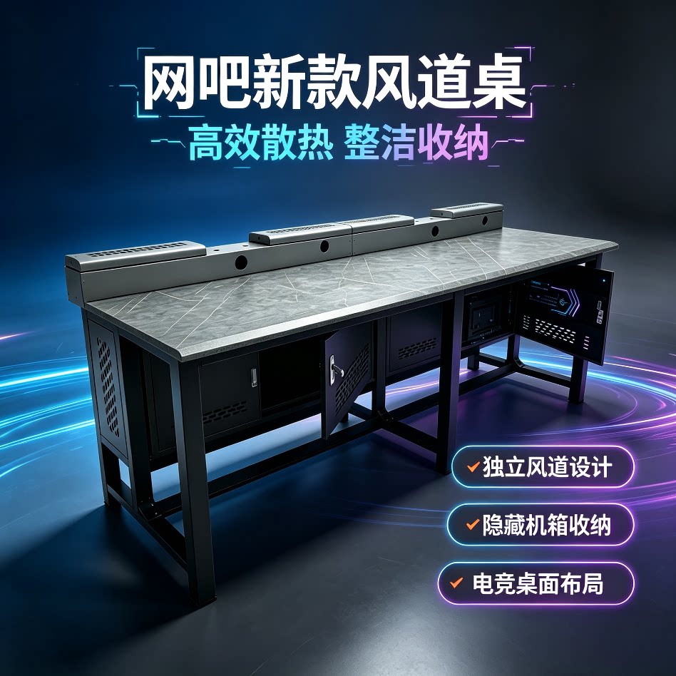 网吧网咖定制风道一体散热电竞桌