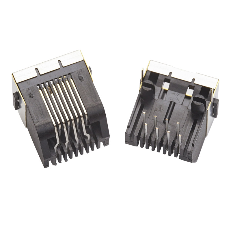 RJ45母座1822-8P8C半包斜角扁针镀金环保RJ45网络接口连接器插座