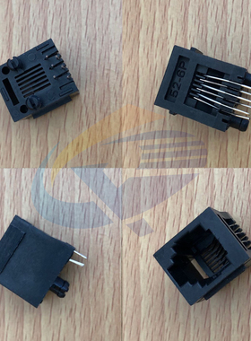RJ12电话插座立式180度6P6C带边黑色全圆脚PBT材料52-6P6C带边