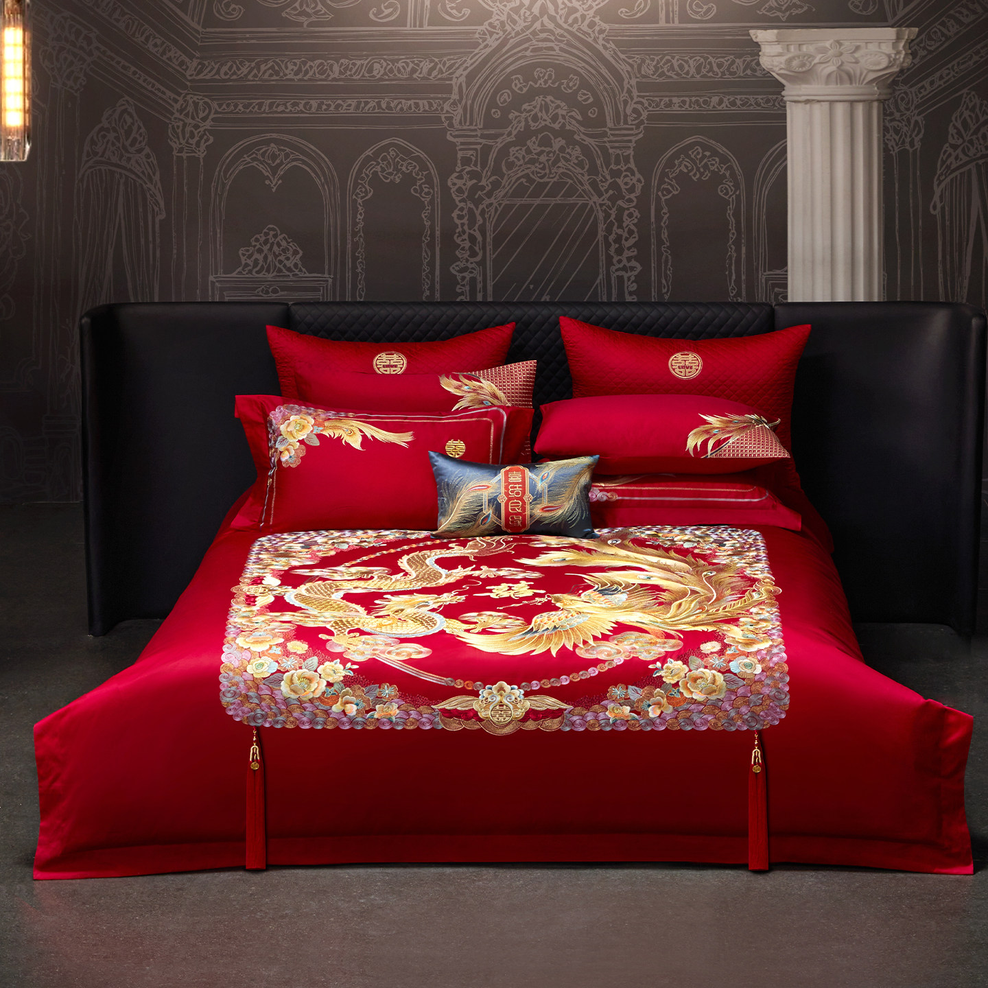 思辰高端龙凤四件套传承中式婚礼六件套全棉纯棉婚庆套装床上用品