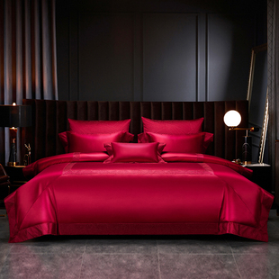 思辰家纺五星级酒店160支全棉简约婚庆四件套高端结婚床上用品