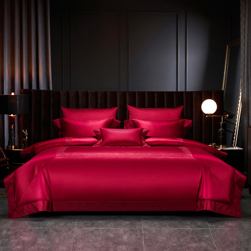 思辰家纺五星级酒店160支全棉简约婚庆四件套高端结婚床上用品