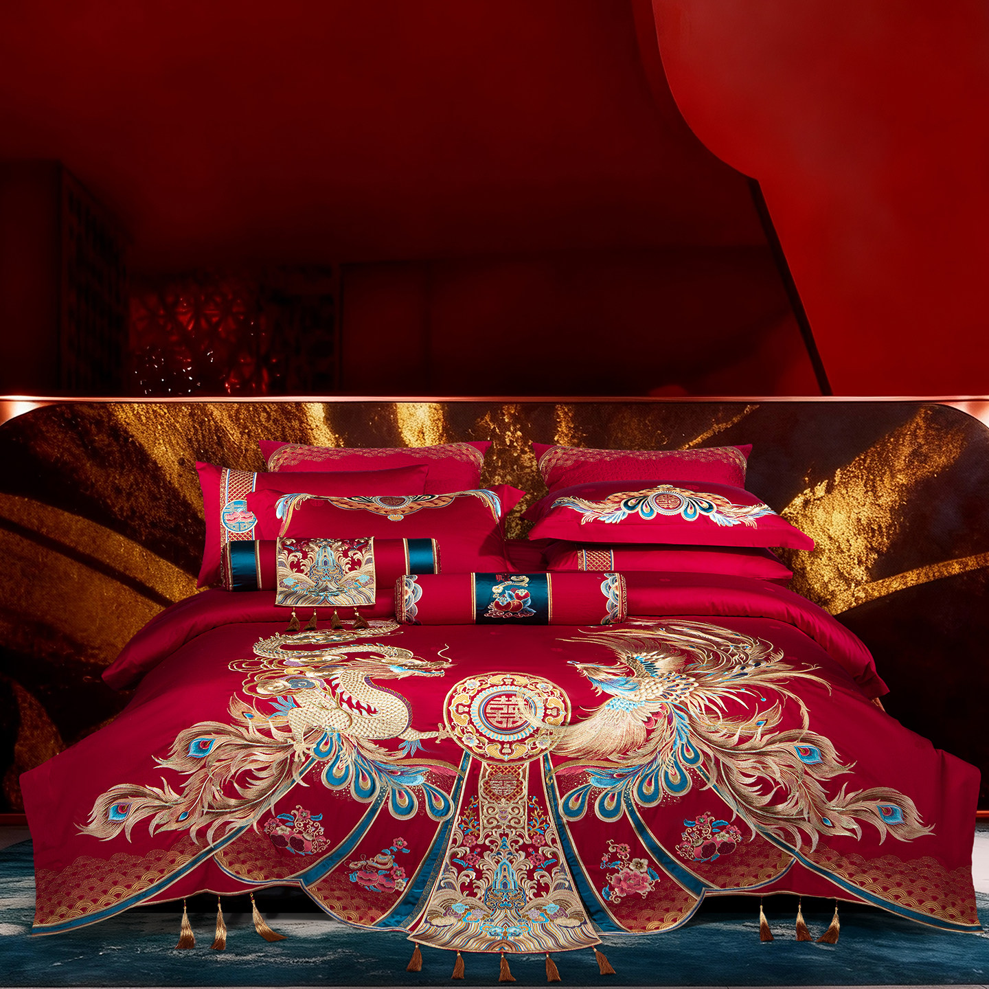 思辰140支全棉纯棉结婚四件套龙凤喜被婚庆床上用品婚被大红喜庆,床上用品,婚庆床品套件,淘宝优惠券,粉丝福利购,淘宝优惠卷