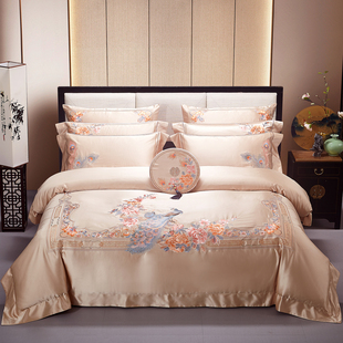思辰家纺140支新中式 结婚四件套高端全棉金色婚庆喜被新婚礼床品