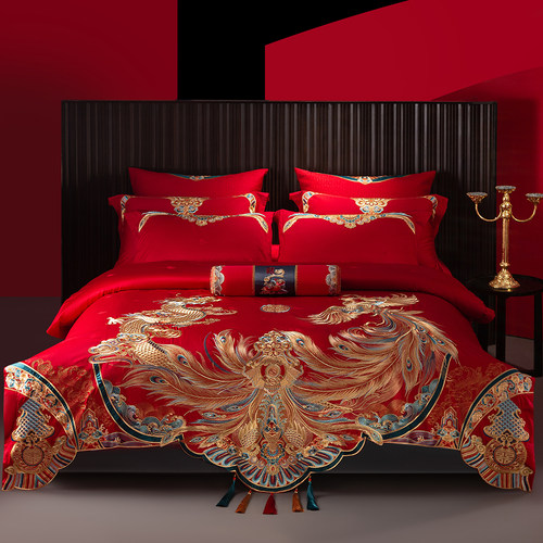 婚庆四件套全棉喜庆龙凤喜被