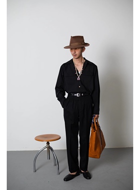 Bardoc sports shirts【售罄展示】古巴领竹纤维长袖黑衬衫衣