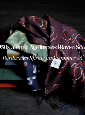 Bardoc 26SS 50s Atomic Rayon Scarf人造丝天丝手工流苏印花丝巾