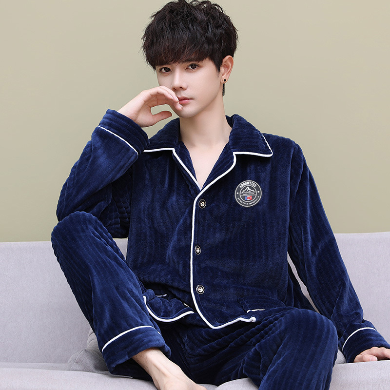 美梦秋冬天情侣珊瑚绒男士睡衣长袖加厚套装保暖法兰绒春秋家居服