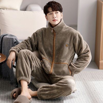 美梦男士睡衣秋冬季珊瑚绒加厚加绒保暖法兰绒冬家居服可外穿