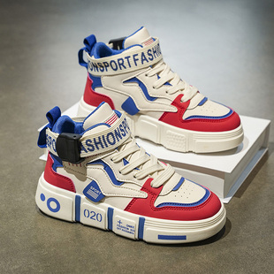 小黄鸭男童鞋子2025秋季儿童高帮运动板鞋青少年男孩男鞋大童晋江