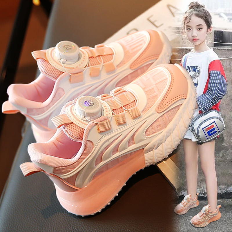 晋江女童鞋子夏季2024新款儿童运动网鞋透气网面小女孩老爹鞋女款