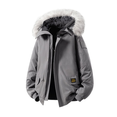 拉夏贝尔美式复古连帽毛领羽绒服