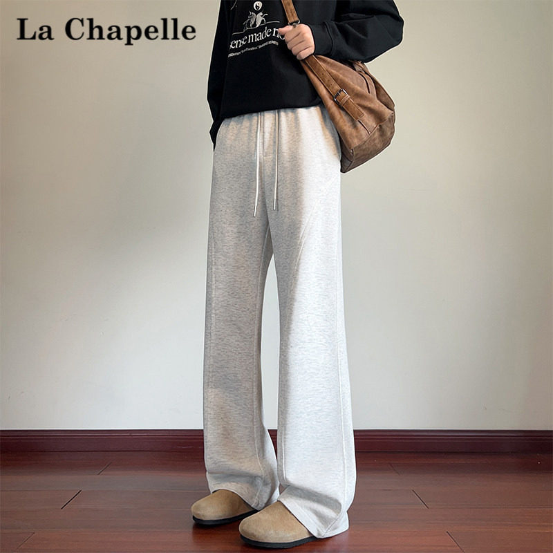 拉夏贝尔美式斜切弯刀卫裤男秋季宽松直筒运动裤子男士阔腿休闲裤