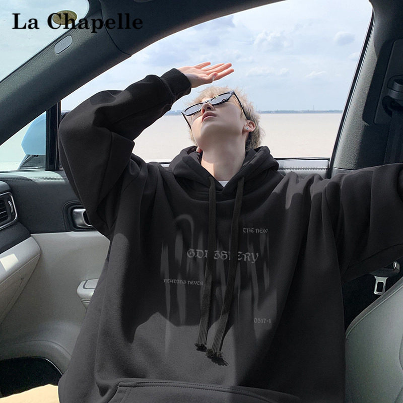 拉夏贝尔加绒连帽卫衣情侣外套潮