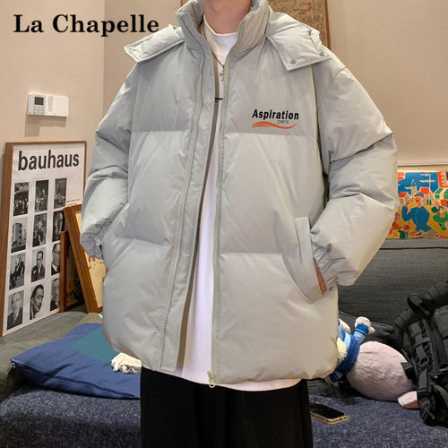 拉夏贝尔美式刺绣pu皮保暖棉服男