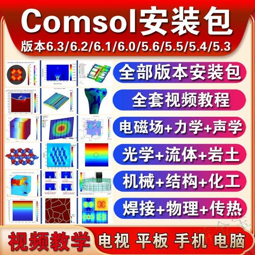 Comsol软件安装包6.3/6.2/6.1/6.0/5.6视频教程模拟仿真案例物理