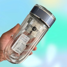 明霞3556双层鹅蛋杯定制印字大肚玻璃杯镜面杯盖商务男士高档车载