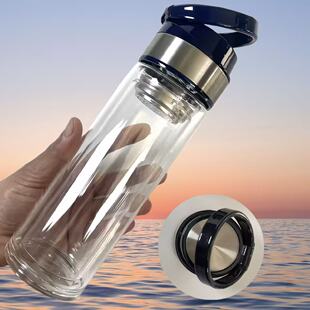 8107手提环盖双层玻璃杯定制logo广告礼品茶水杯子订做印字耐高温