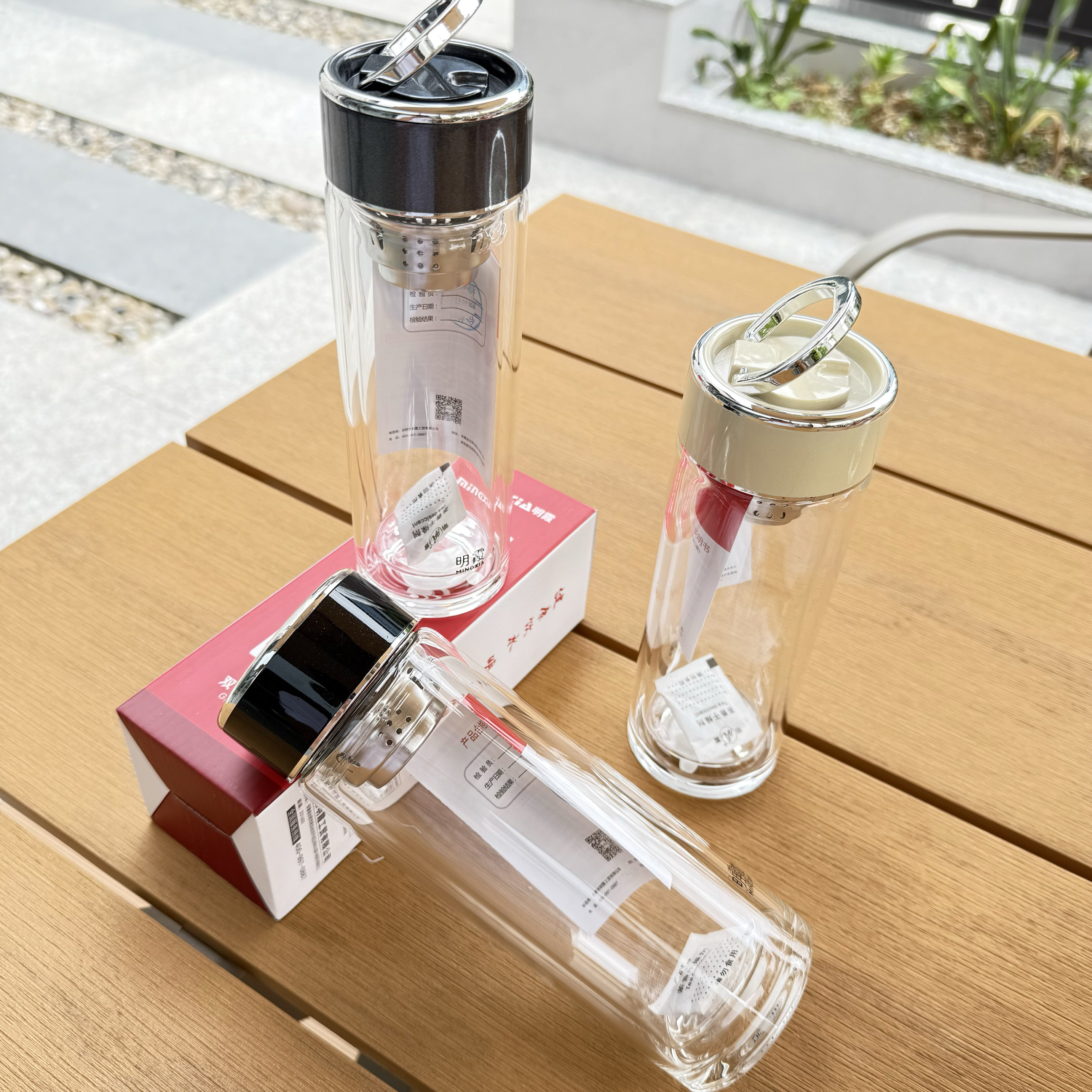 双层水杯印字明霞玻璃杯定制带手提印logo礼品随手礼赠品商务3609