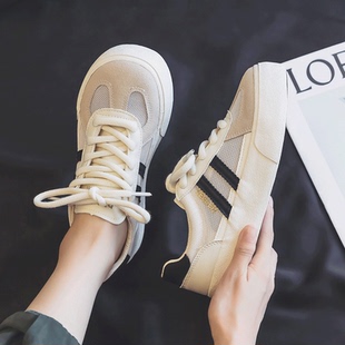 女生透气网面百搭球鞋 潮流学生板鞋 2024夏季 韩版 子 新款 人本帆布鞋