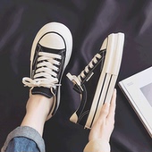 潮流学生板鞋 人本帆布鞋 子 新款 韩版 女生厚底低帮百搭球鞋 2024夏季