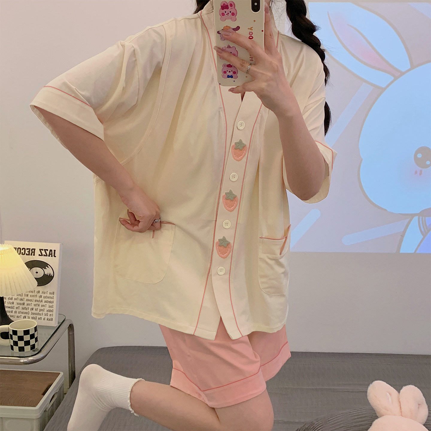 孕妇睡衣夏薄款A类纯棉吸汗短袖短裤两件套哺乳期夏装大码喂奶衣