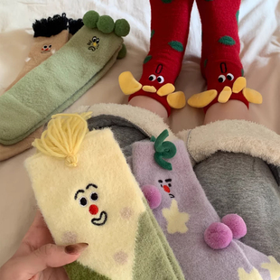 比奇堡居民丑萌小丑鱼袜子女地三鲜冬季卡通可爱中筒加厚保暖长袜