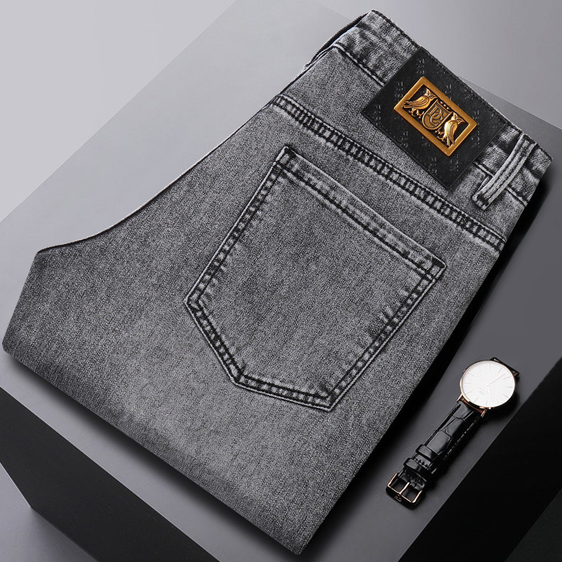 ITALIAN IMPORTED JEANS MENS SLIM FEET SUMMER THIN HIGH-END WASHED COTTON TIDE BRAND STRETCH LONG PANTS