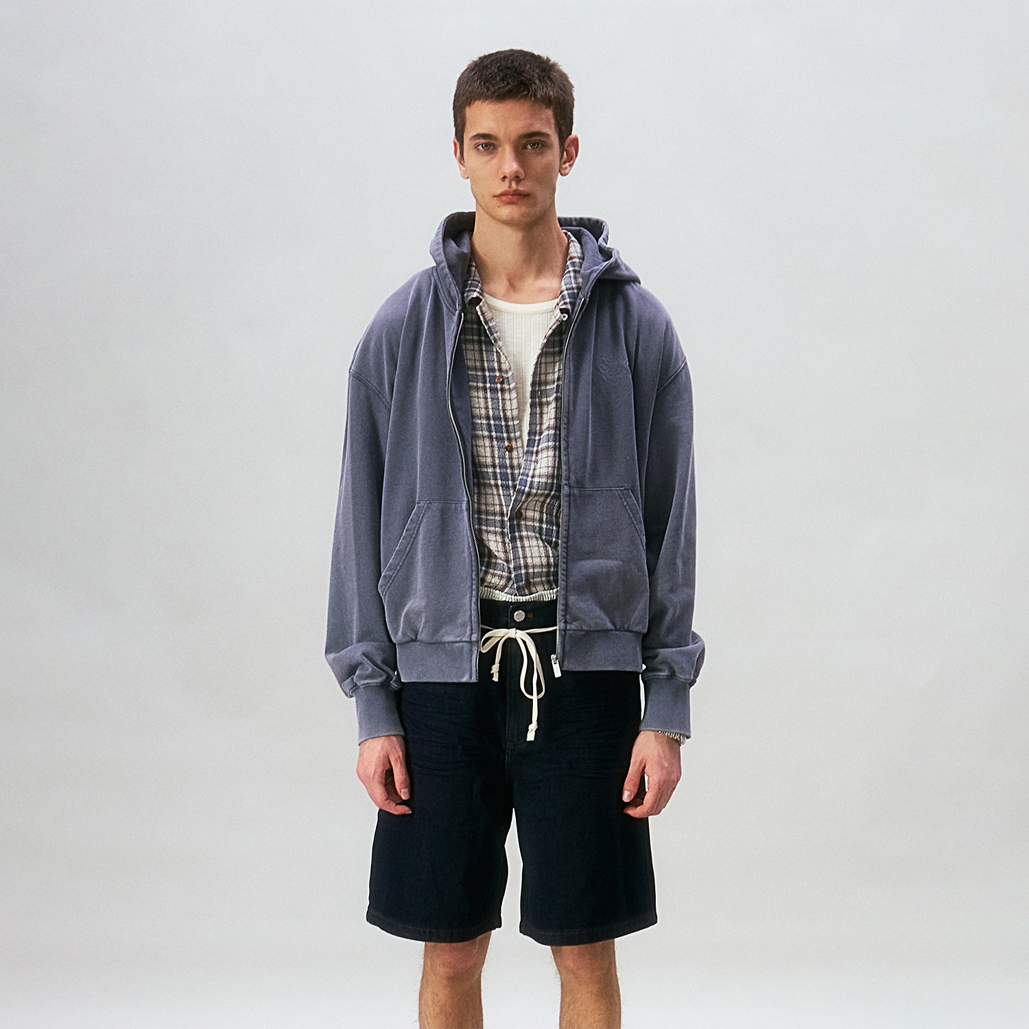 化学制品 中古商店 蓝蓝紫紫做旧拉链卫衣  H1_BLU_HOODIE_320G