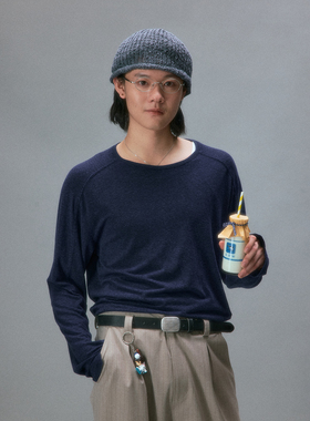 化学制品 日式老织机棉结长袖T恤 T3_BLU/CRM_LONGSLEEVES