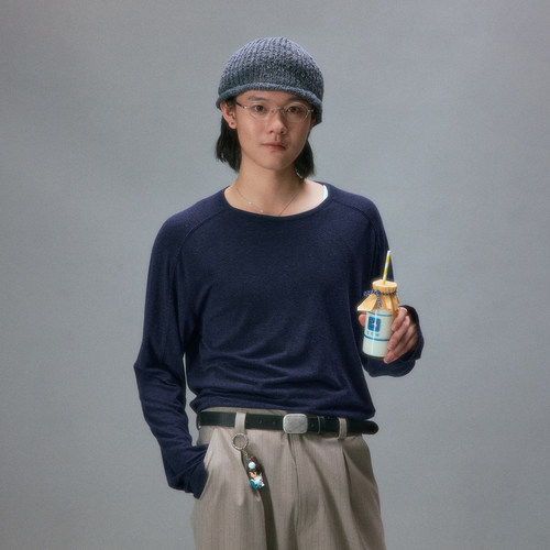 化学制品 日式老织机棉结长袖T恤 T3_BLU/CRM_LONGSLEEVES