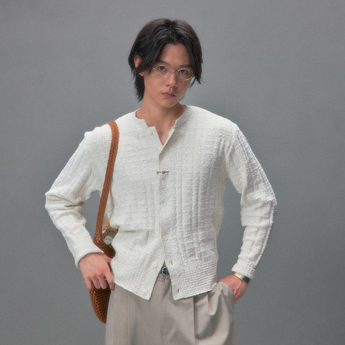 化学制品 唐泽秋日信笺 素色肌理针织开衫 K1_GRY/LGY_SWEATER