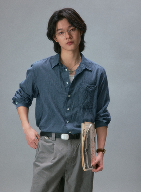 化学制品 新社员的细格纹长袖衬衫 S2_NVY/BLU_SHIRT