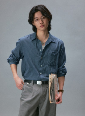 化学制品 新社员的细格纹长袖衬衫 S2_NVY/BLU_SHIRT