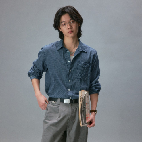 化学制品 新社员的细格纹长袖衬衫 S2_NVY/BLU_SHIRT