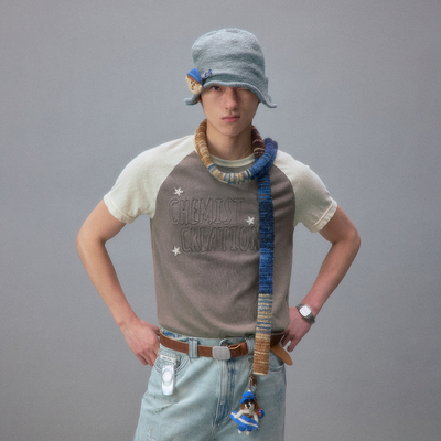 化学制品 千禧年的キラキラ星星插肩袖LogoT恤 T1_DGY/GRY_TSHIRT