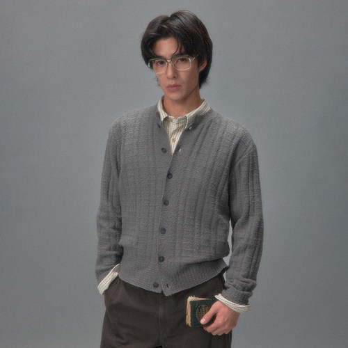 化学制品 唐泽秋日信笺 素色肌理针织开衫 K1_GRY/LGY_SWEATER